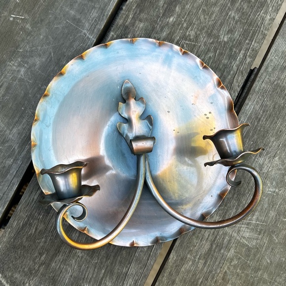 Vtg Gregorian Copper Candle Sconce Wall Hanging Hand Hammered 409 Crown Signed - Picture 1 of 10